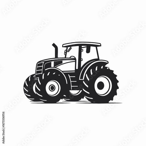 Bold tractor graphic with distinctive lines creates an agricultural vehicle silhouette