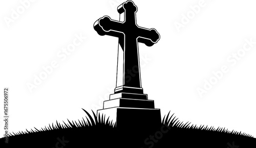 Elegant Graveyard Cross Silhouette for Halloween Decor and Art