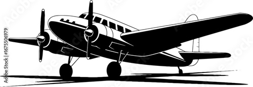Vintage Airplane Illustration with Classic Propellers and Detail