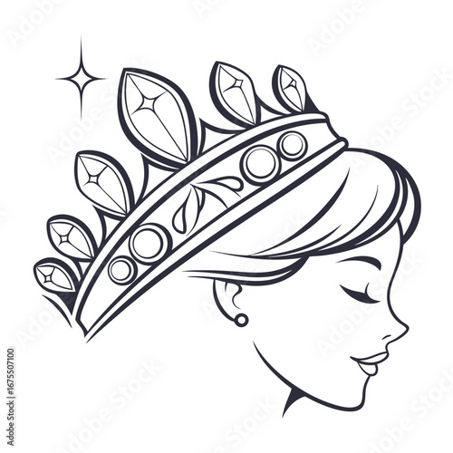 Vector art of elegant princess with a crown beautiful woman with a tiara vector illustration of a queen with a royal headwear