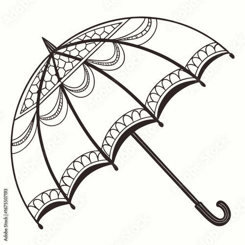 Vector art of elegant umbrella with intricate patterns, perfect for adding a touch of vintage charm to any design, providing protection from the rain