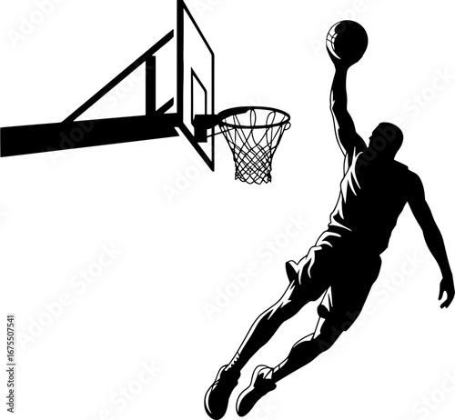 Dynamic Basketball Player Dunking in Action Silhouette
