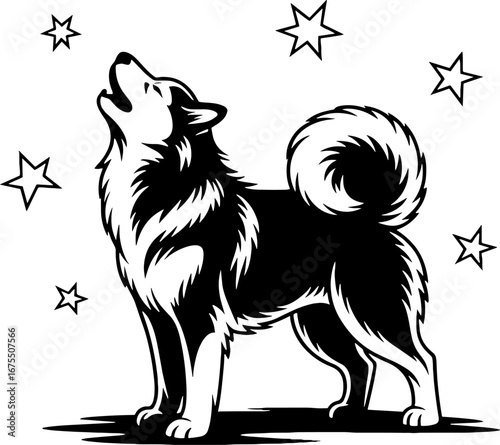 Howling Wolf Under Stars Vector Art Ideal for Tattoos and Design