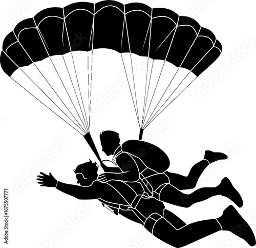 Skydiving Tandem Parachute Jump Silhouette for Adventure Themes