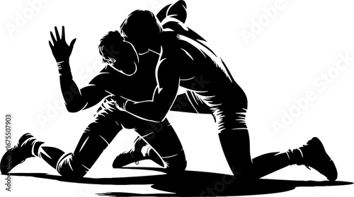Dynamic Wrestling Silhouette Engaged In Competitive Grappling Action