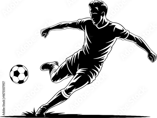 Dynamic Soccer Player Kicking Ball Vector Silhouette Design