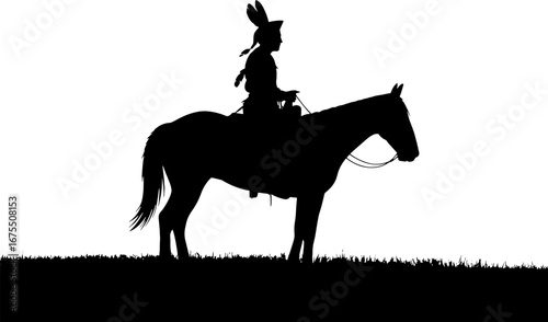 Silhouette of a Native American Rider on Horseback in Profile View