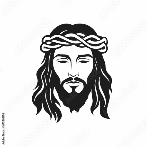 Dramatic depiction: Jesus Christ with thorn crown illustration, powerful religious figure silhouette