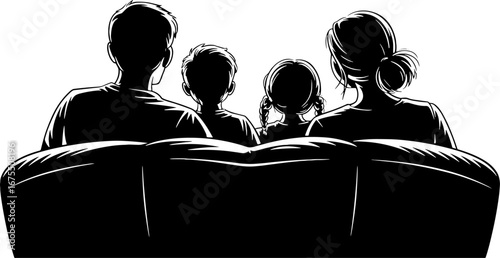Family Bonding Moments Silhouette Watching Television Together