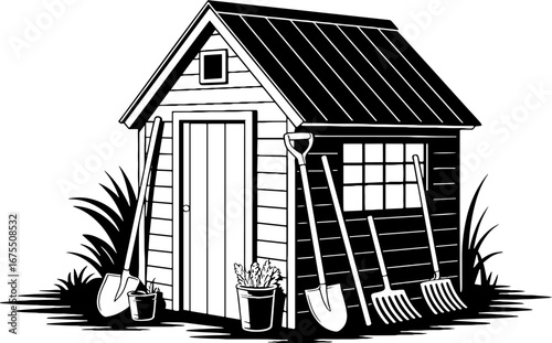 Charming Garden Shed with Tools for Outdoor Storage and Decor