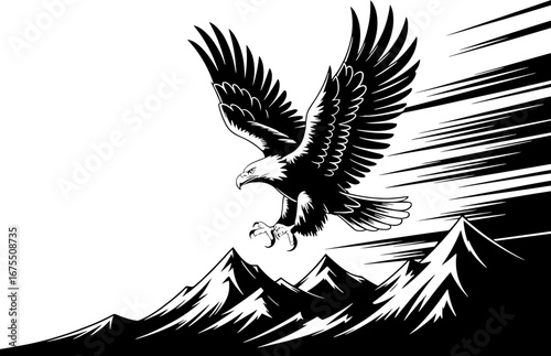 Majestic Eagle Soaring Over Mountain Peaks Dynamic Vector Design