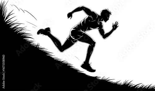 Dynamic Silhouette of a Runner Sprinting Up a Hill for Fitness Graphics