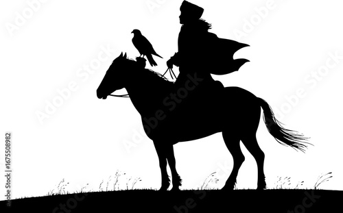 Silhouette of a Rider on Horseback with a Falcon Capturing Adventure