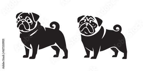 Cute Pug Dogs Silhouette Icons for Pet Lover and Animal Themed Designs