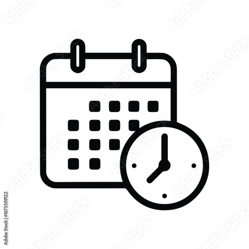 A Clock with Calendar Icon Black and White Vector