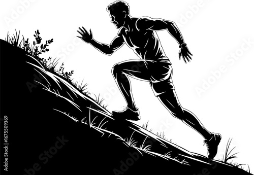 Muscular Athlete Running Up Hill for Fitness and Endurance Training