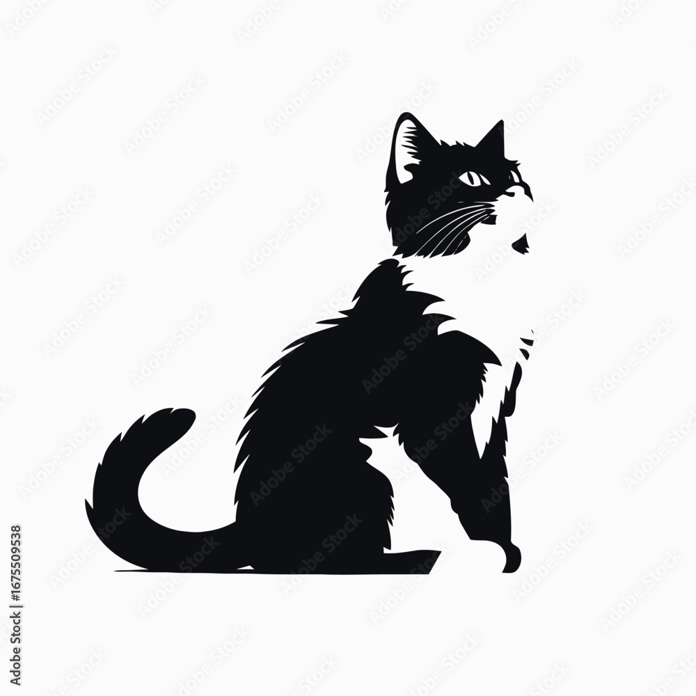 Obraz premium Elegant black and white tuxedo cat posing, striking artistic animal silhouette