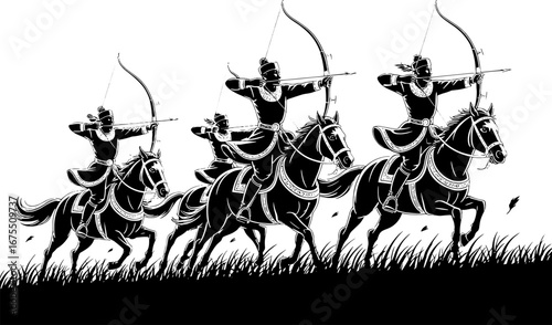 Dynamic Horseback Archers in Action for Adventure and History Themes