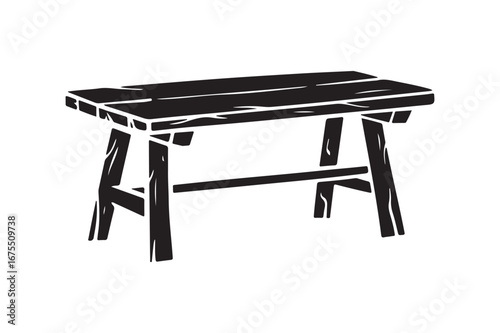 Rustic Wooden Bench Silhouette Icon for Home Decor and Furniture Designs