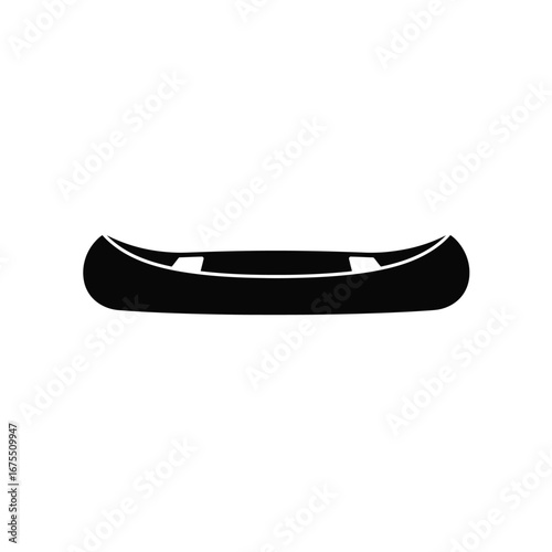 Simple black silhouette of a canoe with two white seats on a clean white background isolated graphic element