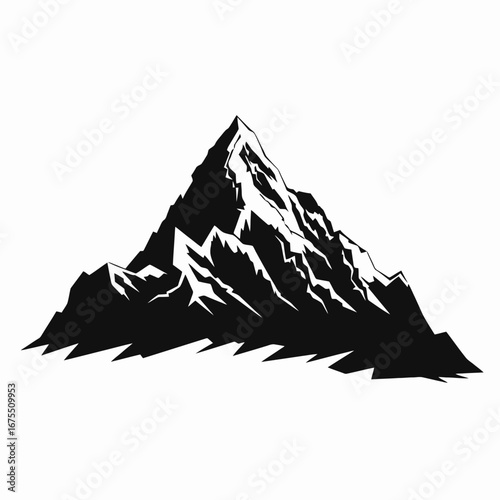 Majestic mountain peak with snow, a stunning monochrome landscape silhouette
