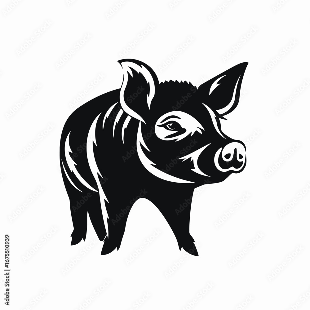 Fototapeta premium Striking black and white pig illustration creating a captivating animal silhouette