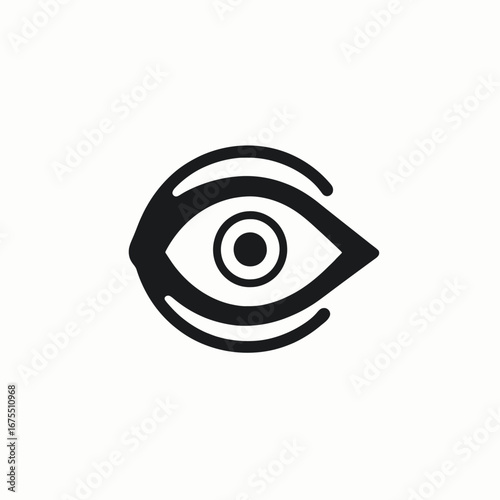 A simple graphic icon of an eye shape in stark black silhouette