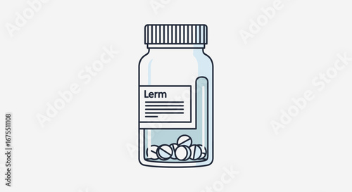 Illustration of a Pill Bottle with Tablets for Medical Treatment and Healthcare Concepts, Perfect for Pharmaceutical Advertising and Informational Health Articles
