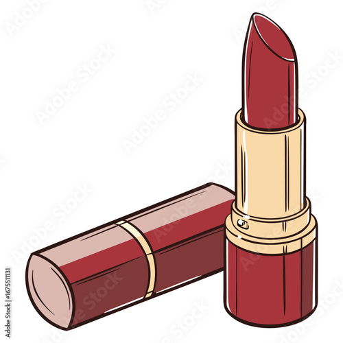 Two elegant red lipsticks one open and one closed displayed on a white background