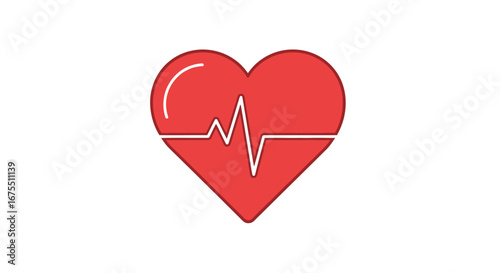 Red Heart and Heartbeat Symbol Illustration for Healthcare, Medical Awareness, and Educational Health Content. Suitable for medical presentations, health campaigns, and educational materials.