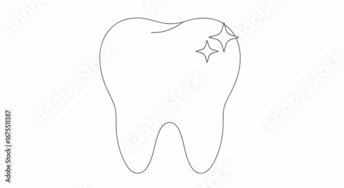 Sparkling Clean Tooth Outline Illustration for Dental Hygiene, Health, and Educational Purposes, Ideal for Promoting Oral Care and Dental Services