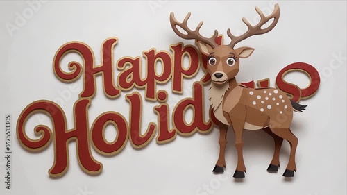 Charming papercraft reindeer and festive 'Happy Holidays' text create a delightful seasonal greeting for your projects.