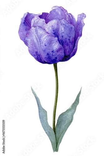 Purple tulip, delicate watercolor painting
