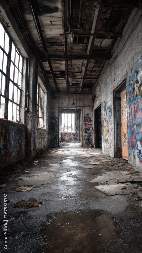 Fototapeta premium Neglected corridor in an old factory