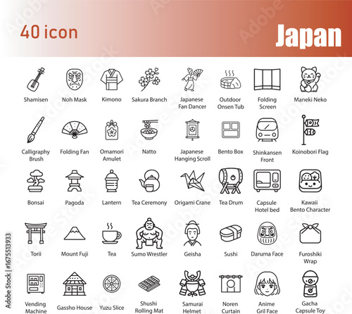 Japanese Culture Icon Set, Vector Illustration.