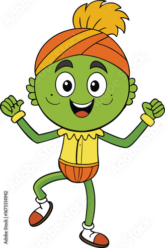 Vector art of cartoon character with turban is dancing