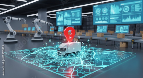 Logistics Innovation Truck delivery automation with robotics tracking and global distribution network with advanced data