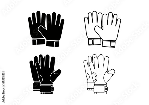 Black Vector Football Goalkeeper Gloves Icon Solid Silhouette and Line Art Outline Minimal Clean Simple Scalable Soccer Sports Equipment Symbol