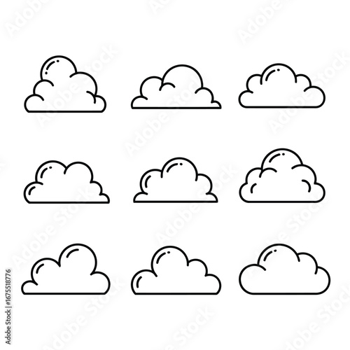 Vector illustration of set of nine cartoon cloud icons