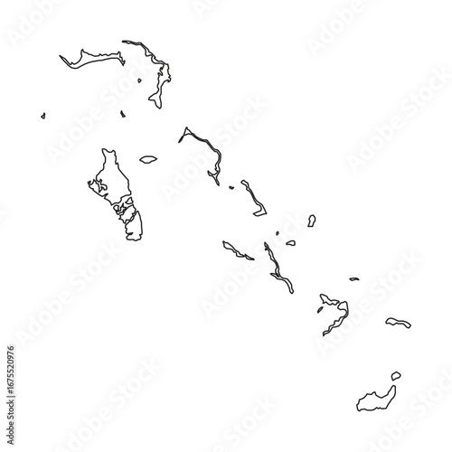 The Bahamas Black Outline Map Graphic Illustration