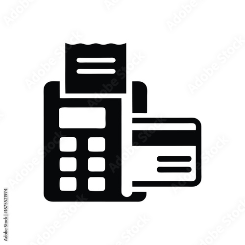 Isolated Black Payment Terminal and Credit Card Icon on White Background