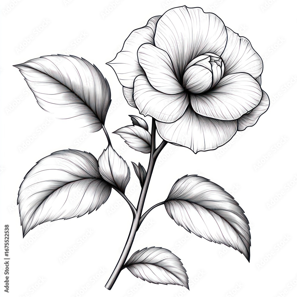 Fototapeta premium Elegant line art rose illustration