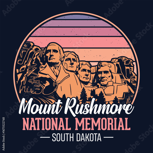Mount Rushmore National Memorial, South Dakota - Adventure t-shirt design for tourism
