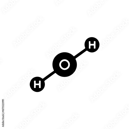 Minimalist Black and White Water Molecule (H2O) Icon
A sleek, symbolic vector icon of a simple water molecule (H2O), designed in a clean black and white style