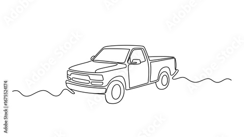 Continuous one line drawing of a pickup truck vector illustration