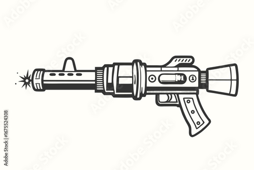 Futuristic Toy Gun Outline With White Background Design
