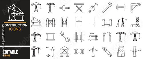 Construction project vector illustrations – cranes, scaffolding, machines