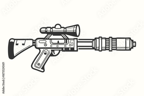 Isolated Ray Gun Silhouette with Stars on White Background