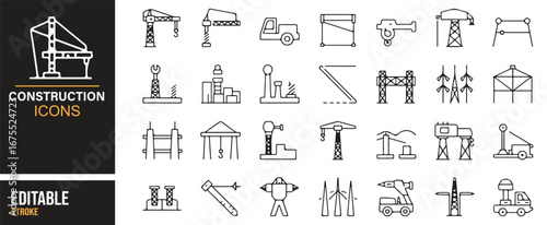 Construction equipment line symbols – cranes, loaders, excavators pack