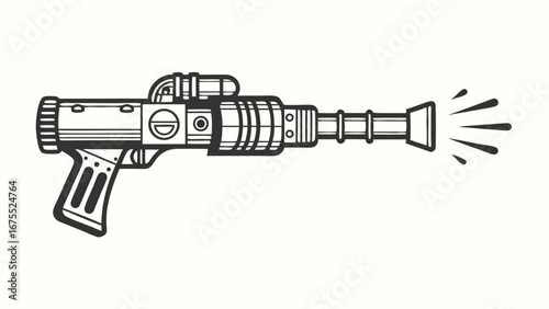 Futuristic Black Ray Gun on White Background Design Icon